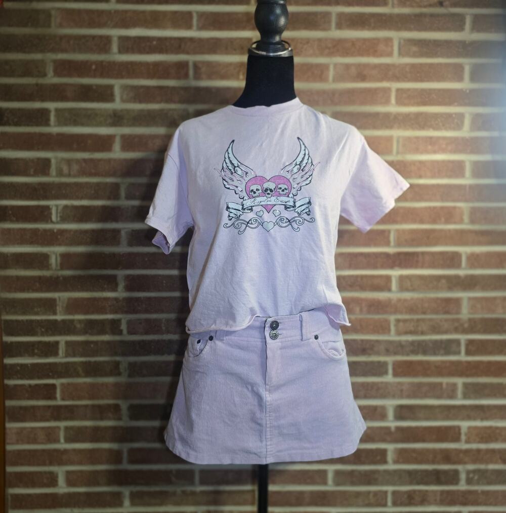 Empyre Angel On Earth Pink Crop T-Shirt Boxy Grunge Winged Skulls Tee Small